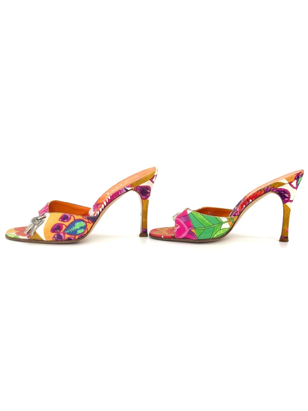 Christian Dior Vintage John Galliano Padlock and Key Floral Print Mules 37.5 - Picture 4 of 10